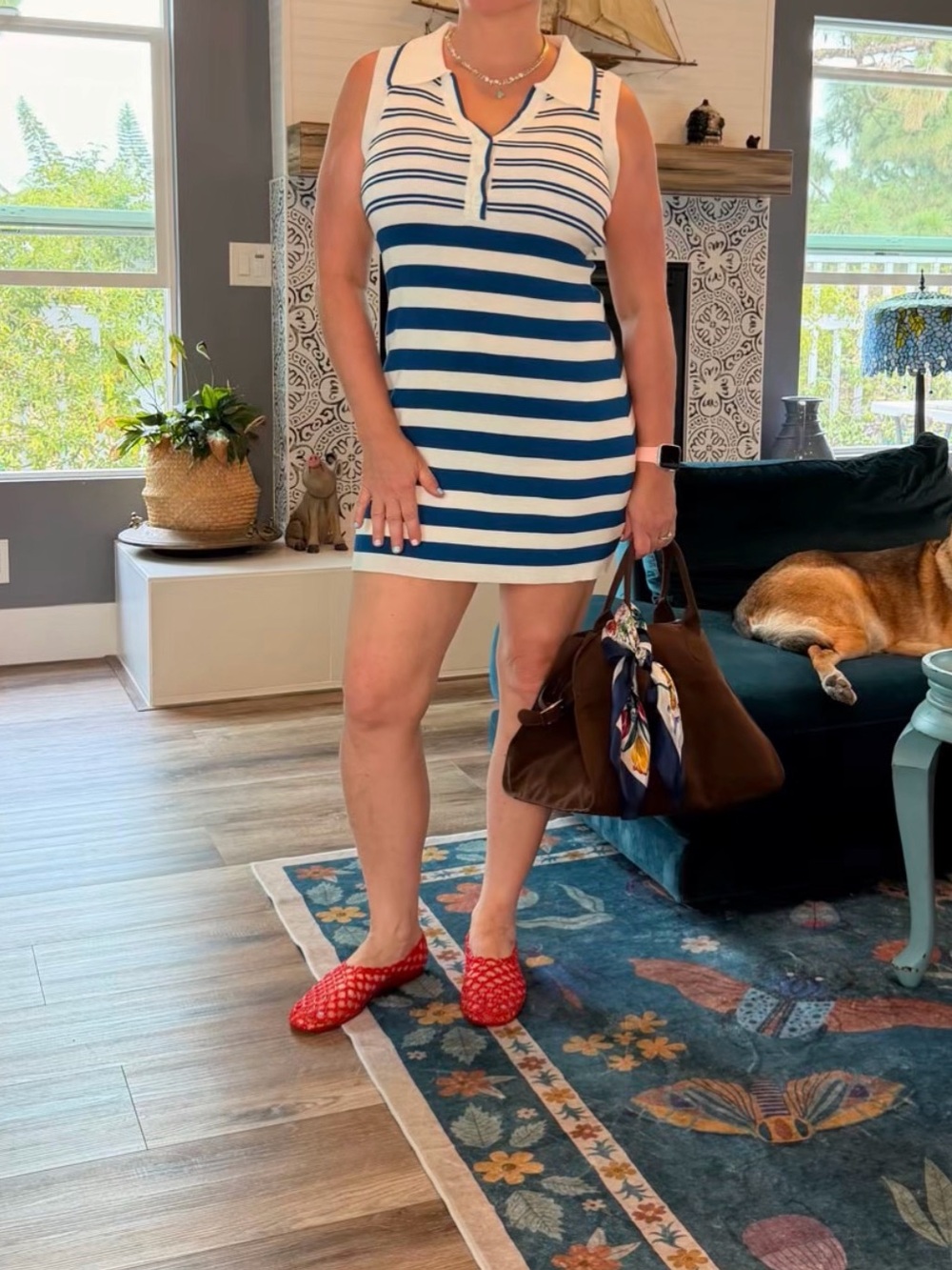 Cupshe Navy & White Striped Sleeveless Dress